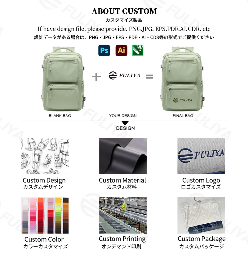 Guangzhou Fuliya Industry Co.,Ltd C-81298 Multi-functional travel backpack, 180° full-open, approx. 35L, shoe compartment, laptop compartment, luggage strap, and breathable back panel - for commuting, business trips, and short travel.