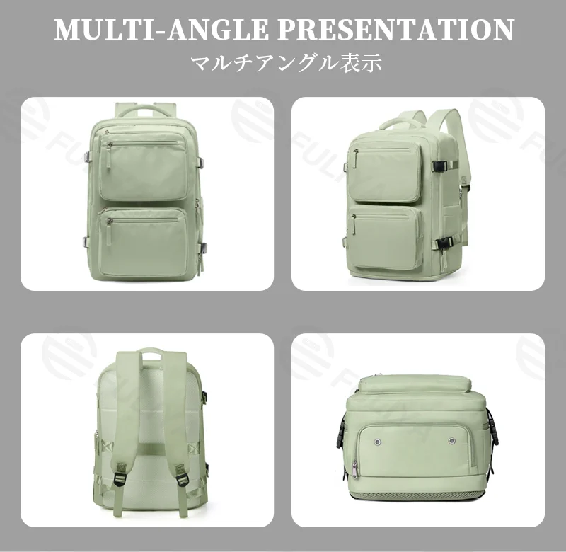 Guangzhou Fuliya Industry Co.,Ltd C-81298 Multi-functional travel backpack, 180° full-open, approx. 35L, shoe compartment, laptop compartment, luggage strap, and breathable back panel - for commuting, business trips, and short travel.