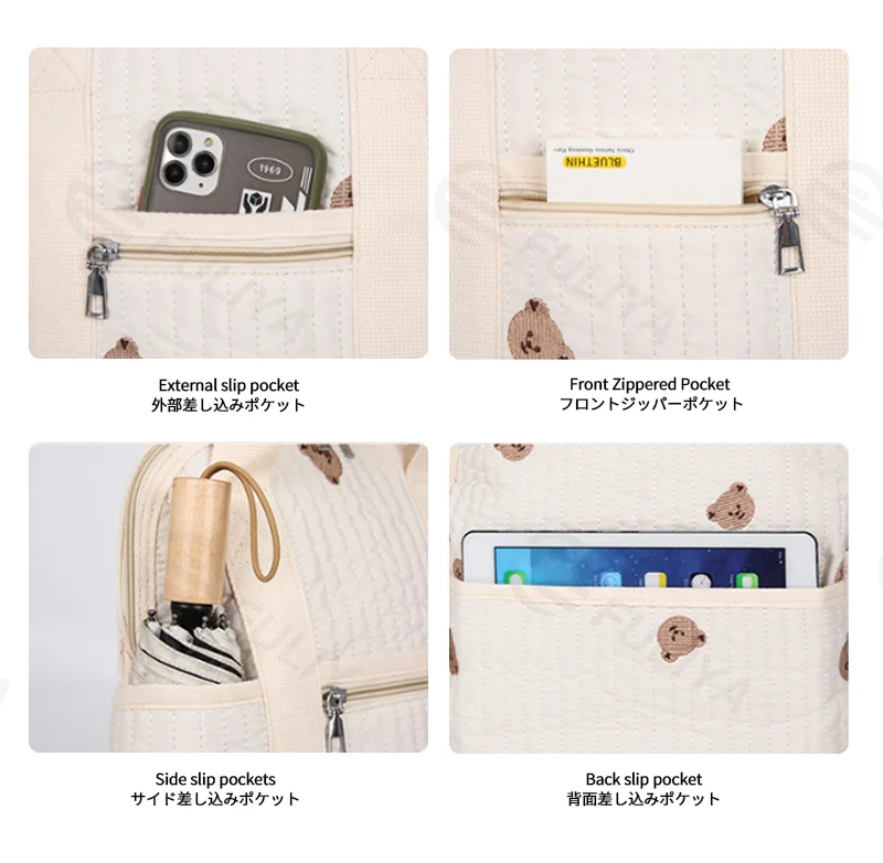Guangzhou Fuliya Industry Co.,Ltd C-81301 Lightweight waterproof embroidered mommy backpack, luggage sleeve, wide opening, multi-pockets - for baby outings and travel.