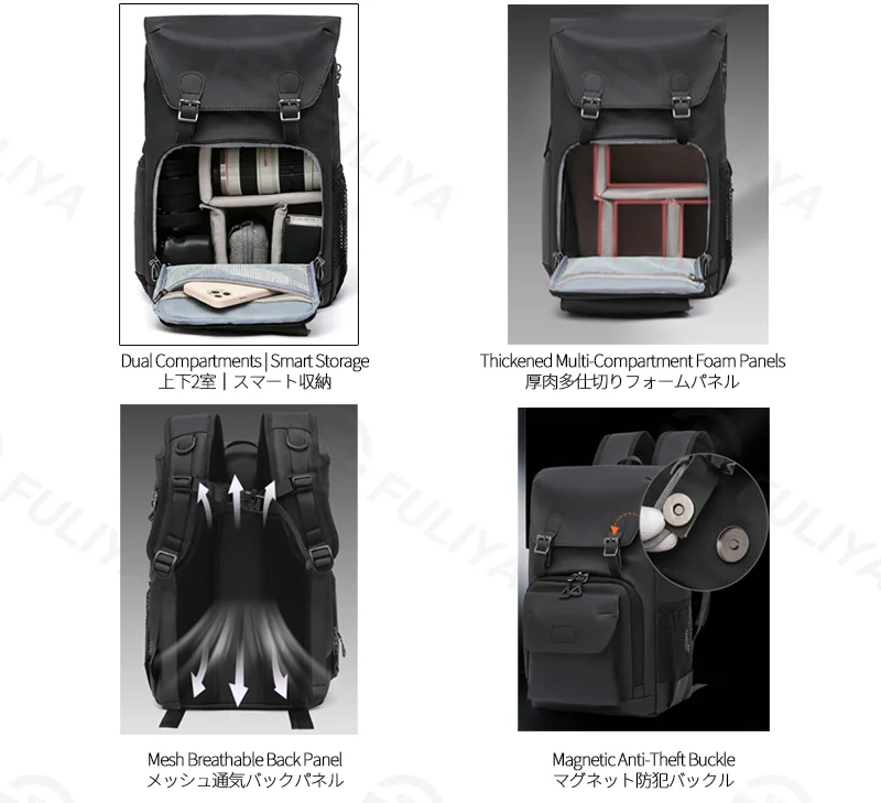 広州富麗雅実業有限会社  C-81304 2wayカメラリュック、カスタマイズ可能な仕切り、防水・防犯、大容量 - 撮影・通勤・旅行に。