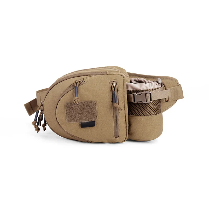 Guangzhou Fuliya Industry Co.,Ltd C-81308 Multi-functional outdoor tactical waist bag, 6L capacity, triple-compartment design, DIY Velcro panel, elastic cord system, durable buckles - wear as waist, chest, or crossbody for hiking, cycling, and sports.