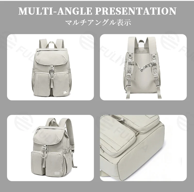 Guangzhou Fuliya Industry Co.,Ltd C-81320 Lightweight multi-pocket backpack, water-repellent fabric, wide-opening main compartment, top zipper pocket, non-slip chest buckle, available in S/L sizes - suitable for commuting, travel, and daily use.