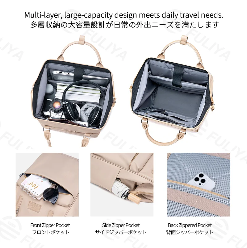 Guangzhou Fuliya Industry Co.,Ltd C-81321 Large-capacity backpack, multi-layer storage, built-in laptop compartment, luggage pass-through sleeve, wide shoulder straps and comfortable handle - suitable for commuting, travel, and daily use.