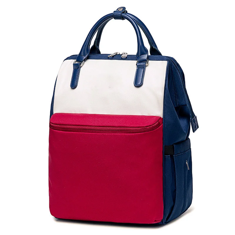 Guangzhou Fuliya Industry Co.,Ltd C-81322 Lightweight mommy backpack, water-repellent fabric, wide-opening main compartment, wet/dry separation, foil-insulated bottle pocket, tissue pocket, and luggage sleeve - for baby outings and daily use.