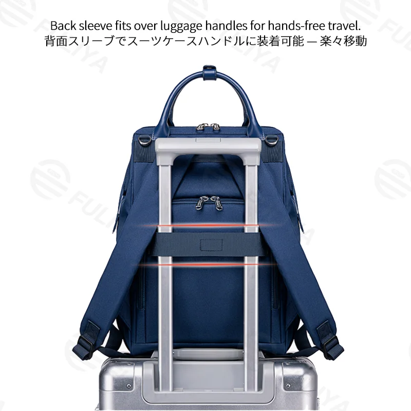 Guangzhou Fuliya Industry Co.,Ltd C-81322 Lightweight mommy backpack, water-repellent fabric, wide-opening main compartment, wet/dry separation, foil-insulated bottle pocket, tissue pocket, and luggage sleeve - for baby outings and daily use.