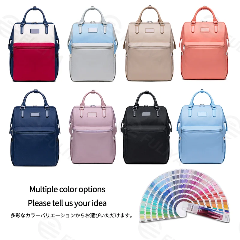 Guangzhou Fuliya Industry Co.,Ltd C-81322 Lightweight mommy backpack, water-repellent fabric, wide-opening main compartment, wet/dry separation, foil-insulated bottle pocket, tissue pocket, and luggage sleeve - for baby outings and daily use.