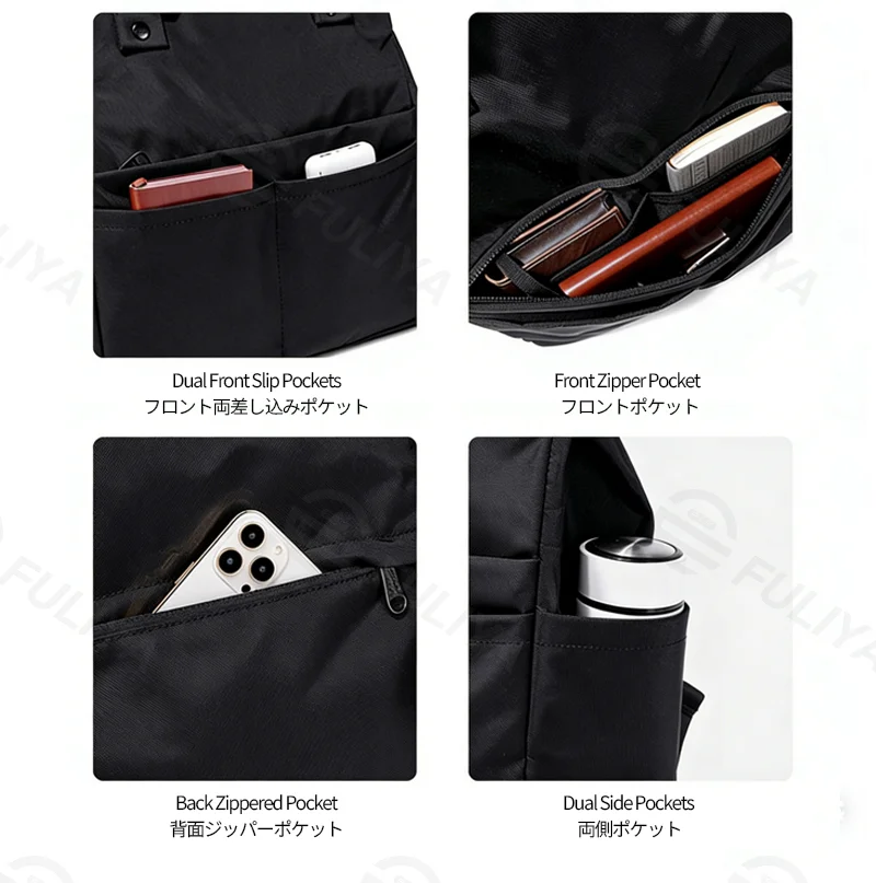 Guangzhou Fuliya Industry Co.,Ltd C-81324 Lightweight large-capacity backpack, crossbody or backpack carry, back zipper pocket conceals straps to convert into a handheld bag, multiple pockets - for business, travel, and casual.