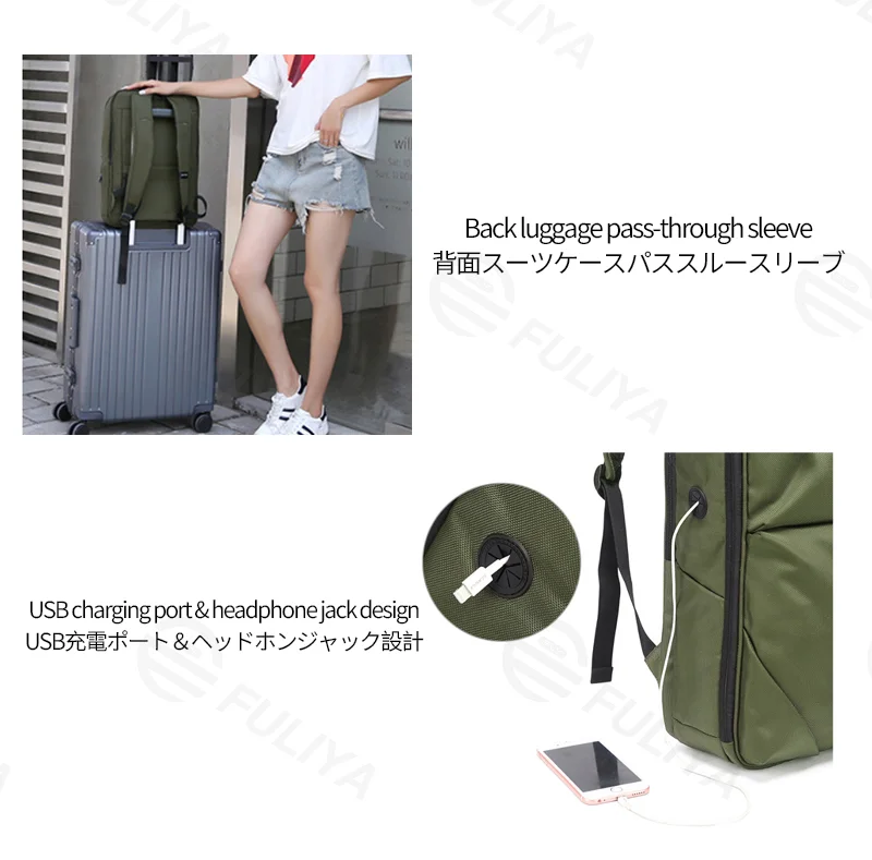 広州富麗雅実業有限会社  C-81328 大容量多機能リュック、内蔵PCスリーブ、USB充電ポート、ヘッドホンジャック、メガネストラップ、スーツケーススリーブ付き - ビジネス・出張・旅行・学生に。