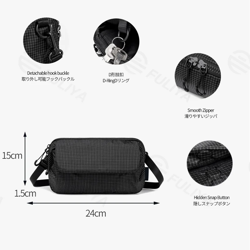 Guangzhou Fuliya Industry Co.,Ltd C-81332 Lightweight stylish small bag, detachable hook buckle, D-ring, smooth zipper, hidden snap button, large main compartment, multiple pockets - ideal for casual daily use.
