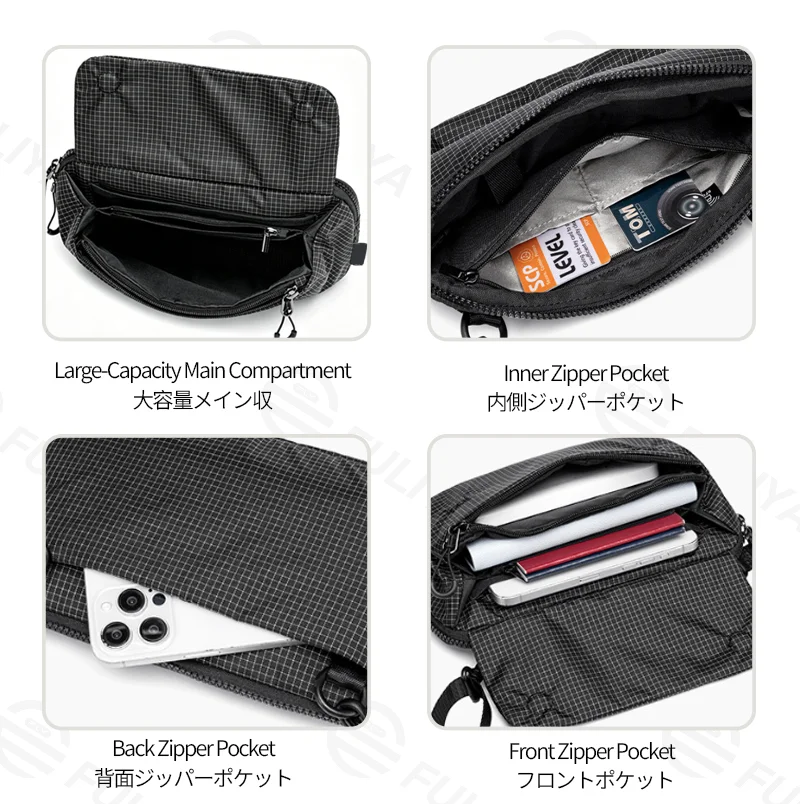 Guangzhou Fuliya Industry Co.,Ltd C-81332 Lightweight stylish small bag, detachable hook buckle, D-ring, smooth zipper, hidden snap button, large main compartment, multiple pockets - ideal for casual daily use.