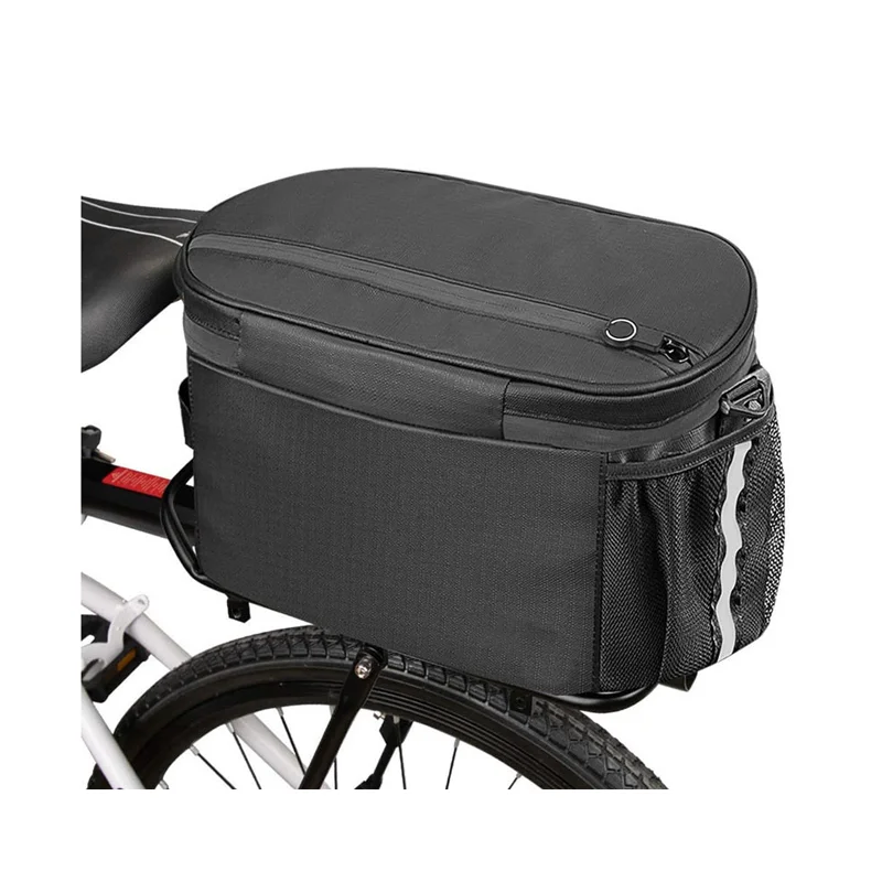 Guangzhou Fuliya Industry Co.,Ltd C-81337 Bicycle insulated bag with three carrying modes (bike mount, hand, shoulder), water-resistant zipper, adjustable Velcro strap, mesh side pocket - for outdoor cycling and travel.