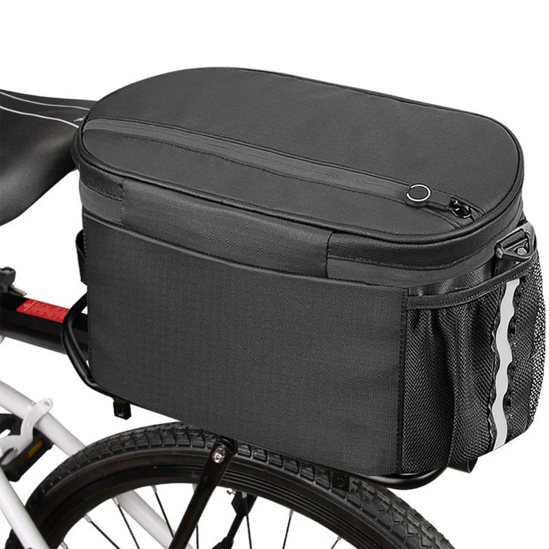 Guangzhou Fuliya Industry Co.,Ltd C-81337 Bicycle insulated bag with three carrying modes (bike mount, hand, shoulder), water-resistant zipper, adjustable Velcro strap, mesh side pocket - for outdoor cycling and travel.