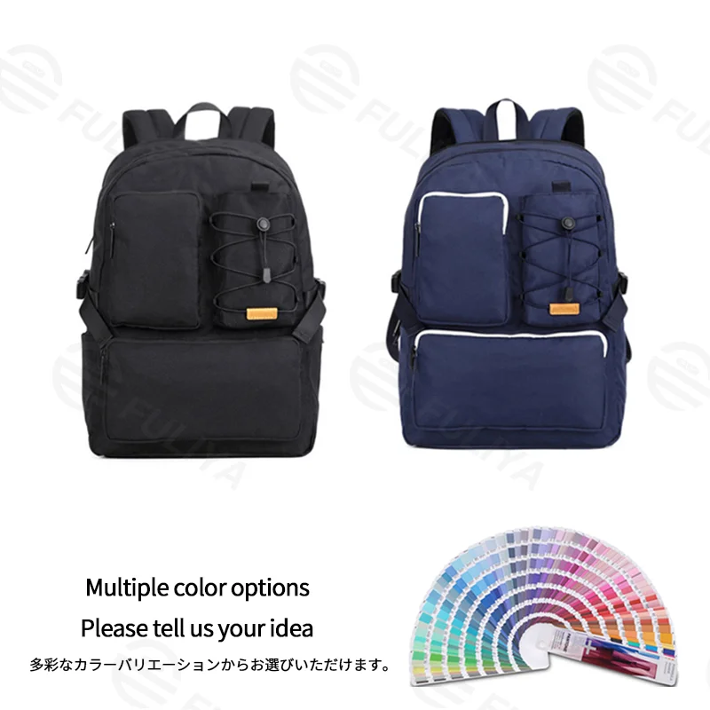 Guangzhou Fuliya Industry Co.,Ltd C-81339 Large-capacity backpack with laptop compartment, drawstring front pocket, multiple zipper pockets, side slip pocket, and luggage sleeve - suitable for travel, commuting, and campus.