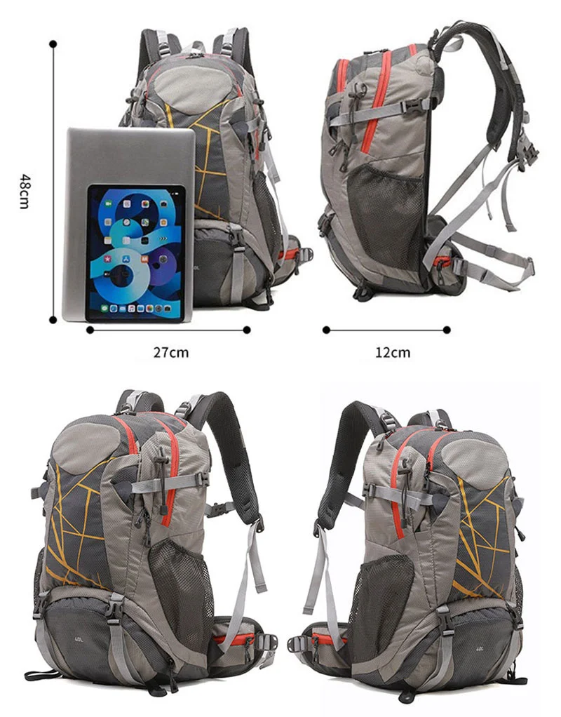 Guangzhou Fuliya Industry Co.,Ltd C-81342 Water-repellent tear-resistant nylon, S-shaped straps, breathable shoe compartment, rain cover, multiple pockets - for trekking, climbing, camping.