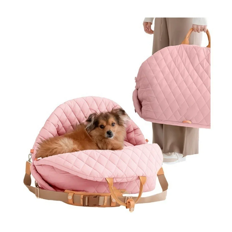 Guangzhou Fuliya Industry Co.,Ltd C-81344 Luxury quilted pet carrier, breathable for all seasons, 3-way carry (hand/shoulder/car), built-in safety leash, adjustable strap - ideal for small dogs.