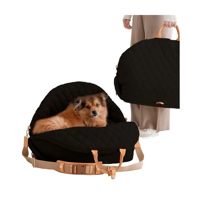 Guangzhou Fuliya Industry Co.,Ltd C-81344 Luxury quilted pet carrier, breathable for all seasons, 3-way carry (hand/shoulder/car), built-in safety leash, adjustable strap - ideal for small dogs.