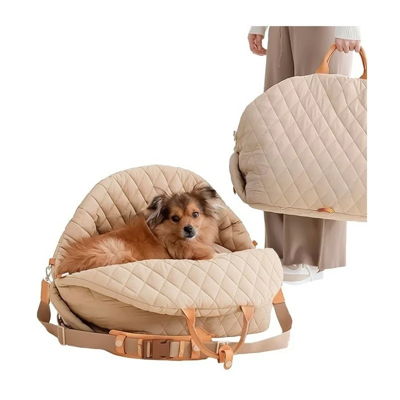 Guangzhou Fuliya Industry Co.,Ltd C-81344 Luxury quilted pet carrier, breathable for all seasons, 3-way carry (hand/shoulder/car), built-in safety leash, adjustable strap - ideal for small dogs.
