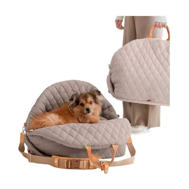 Guangzhou Fuliya Industry Co.,Ltd C-81344 Luxury quilted pet carrier, breathable for all seasons, 3-way carry (hand/shoulder/car), built-in safety leash, adjustable strap - ideal for small dogs.