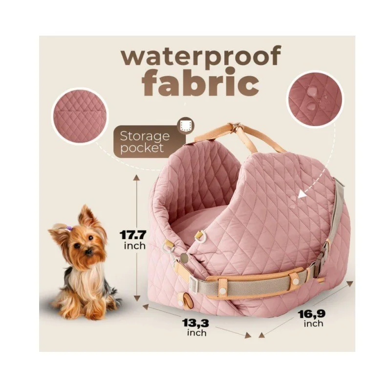 Guangzhou Fuliya Industry Co.,Ltd C-81344 Luxury quilted pet carrier, breathable for all seasons, 3-way carry (hand/shoulder/car), built-in safety leash, adjustable strap - ideal for small dogs.