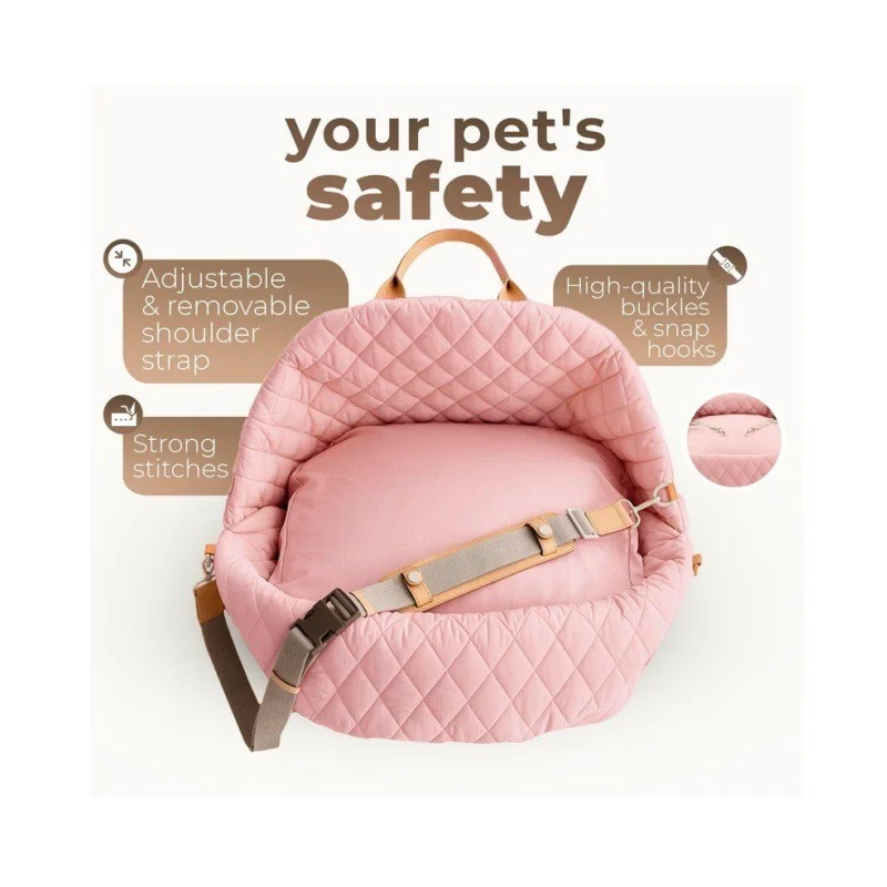 Guangzhou Fuliya Industry Co.,Ltd C-81344 Luxury quilted pet carrier, breathable for all seasons, 3-way carry (hand/shoulder/car), built-in safety leash, adjustable strap - ideal for small dogs.