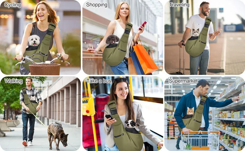 Guangzhou Fuliya Industry Co.,Ltd C-81345 Portable crossbody pet bag with safety buckle, escape-proof rope, adjustable padded shoulder strap, and zippered pockets - lightweight and durable for cats and dogs.