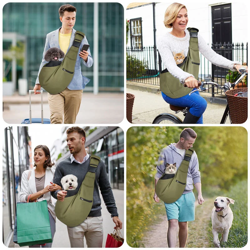 Guangzhou Fuliya Industry Co.,Ltd C-81345 Portable crossbody pet bag with safety buckle, escape-proof rope, adjustable padded shoulder strap, and zippered pockets - lightweight and durable for cats and dogs.