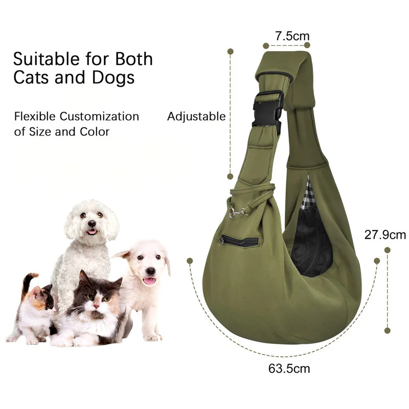 Guangzhou Fuliya Industry Co.,Ltd C-81345 Portable crossbody pet bag with safety buckle, escape-proof rope, adjustable padded shoulder strap, and zippered pockets - lightweight and durable for cats and dogs.