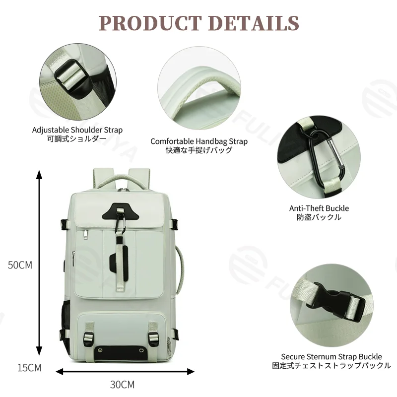 Guangzhou Fuliya Industry Co.,Ltd C-81349 Water-repellent durable fabric, external USB charging port, separate shoe compartment, rear luggage strap, ergonomic load-bearing system - ideal for business trips, commuting, and school.