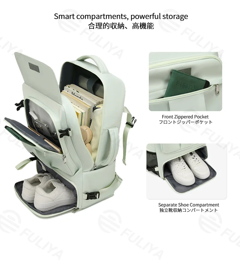 Guangzhou Fuliya Industry Co.,Ltd C-81349 Water-repellent durable fabric, external USB charging port, separate shoe compartment, rear luggage strap, ergonomic load-bearing system - ideal for business trips, commuting, and school.