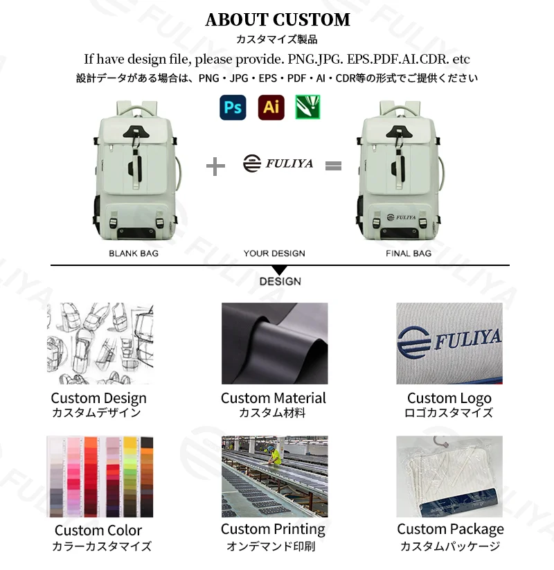 Guangzhou Fuliya Industry Co.,Ltd C-81349 Water-repellent durable fabric, external USB charging port, separate shoe compartment, rear luggage strap, ergonomic load-bearing system - ideal for business trips, commuting, and school.