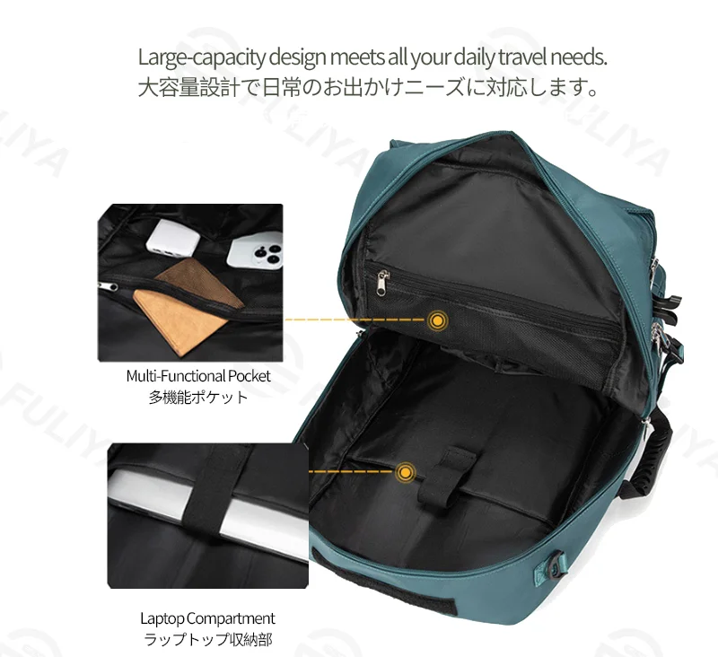 広州富麗雅実業有限会社 C-81350 このトラベルバッグは、防水・耐久素材、ロールトップ変形手提げ、独立シューズコンパートメント、PCスリーブ、多ポケット、スーツケース装着可能 - 旅行・ジム・通勤に最適です。