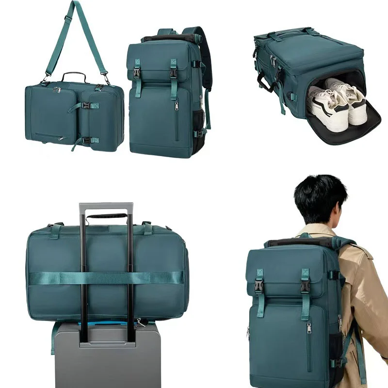 広州富麗雅実業有限会社 C-81350 このトラベルバッグは、防水・耐久素材、ロールトップ変形手提げ、独立シューズコンパートメント、PCスリーブ、多ポケット、スーツケース装着可能 - 旅行・ジム・通勤に最適です。