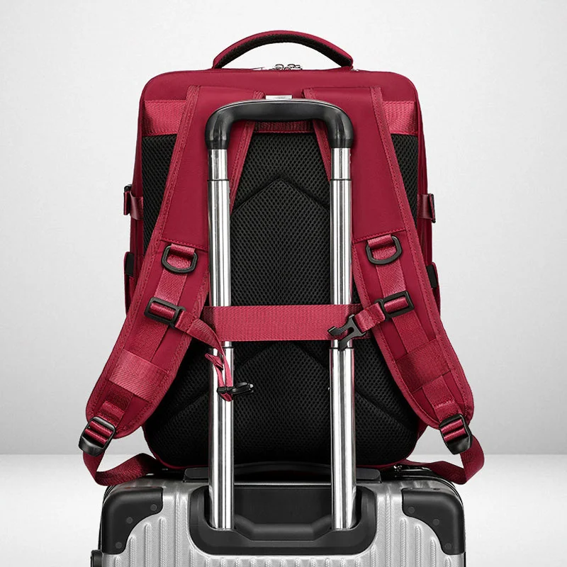Guangzhou Fuliya Industry Co.,Ltd C-81351 This backpack features waterproof durable fabric, separate shoe and laptop compartments, side expansion (23L to 39L), and a luggage pass-through sleeve - perfect for business trips, travel, school, and daily use.