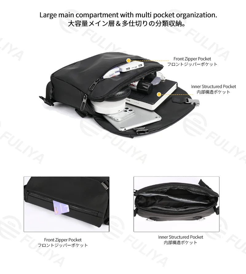 Guangzhou Fuliya Industry Co.,Ltd C-81379 Waterproof and wear-resistant, with multiple large-capacity pockets, thickened honeycomb shoulder strap, and back anti-theft pocket - suitable for commuting, outdoor, and daily use.
