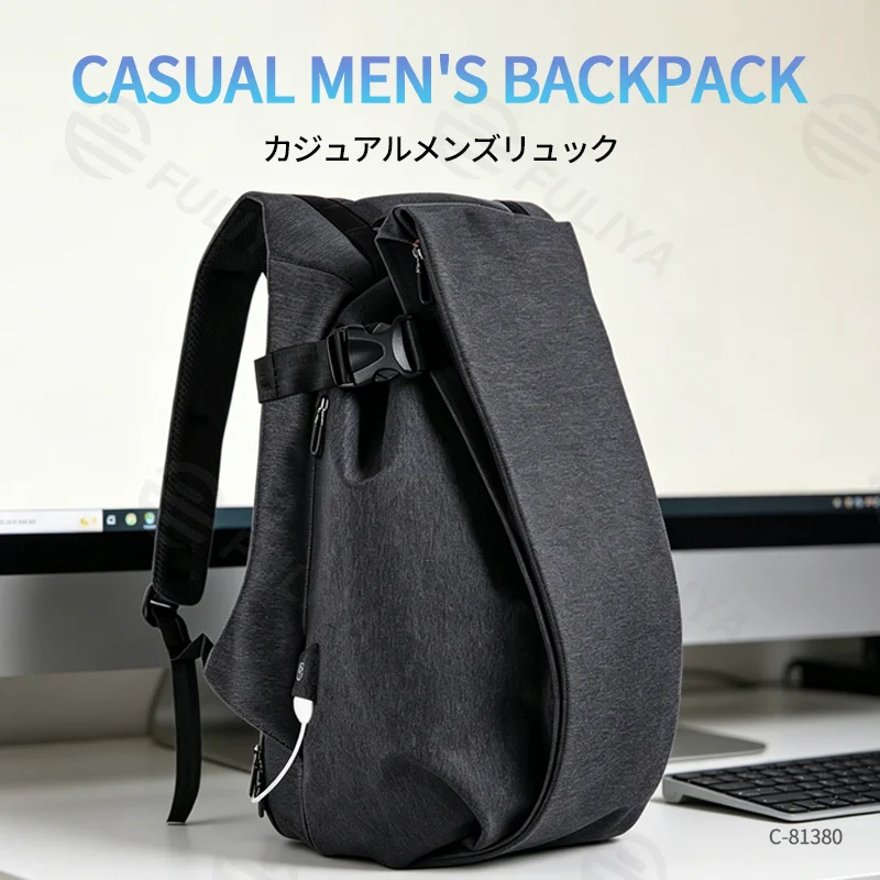 Guangzhou Fuliya Industry Co.,Ltd C-81380 Large capacity, 180° opening with multi-layer storage, hidden anti-theft pocket, charging buckle, side water bottle pocket, luggage strap, breathable mesh back panel - suitable for commuting, travel, and outdoor.