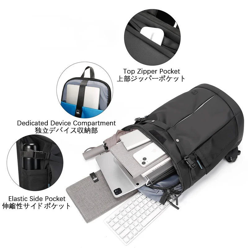 Guangzhou Fuliya Industry Co.,Ltd C-81381Large-capacity waterproof backpack with Velcro-closure main compartment, dedicated laptop and device sleeves, back anti-theft pocket, and luggage strap - ideal for commuting, travel, and outdoor.
