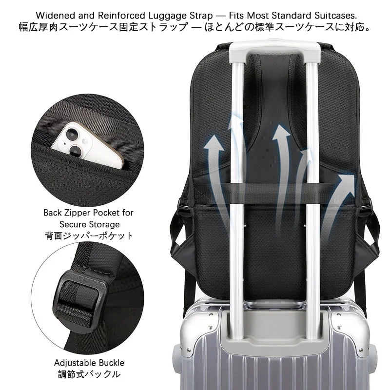 Guangzhou Fuliya Industry Co.,Ltd C-81381Large-capacity waterproof backpack with Velcro-closure main compartment, dedicated laptop and device sleeves, back anti-theft pocket, and luggage strap - ideal for commuting, travel, and outdoor.