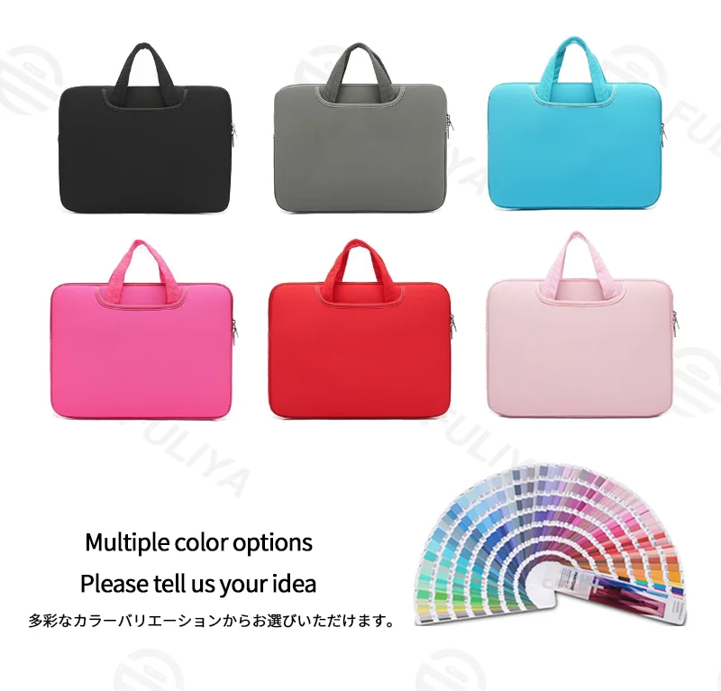 Guangzhou Fuliya Industry Co.,Ltd C-81384 This padded shockproof laptop handbag is made of durable waterproof fabric, large capacity for 14-inch laptops, plush lining for protection, with a hideaway handle and side pocket - ideal for commuting and travel.