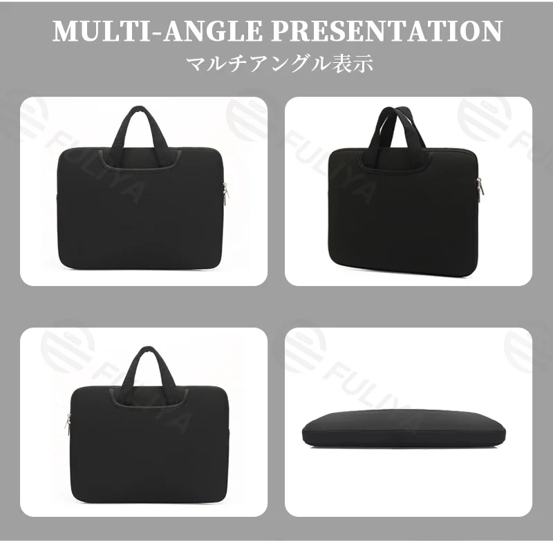 Guangzhou Fuliya Industry Co.,Ltd C-81384 This padded shockproof laptop handbag is made of durable waterproof fabric, large capacity for 14-inch laptops, plush lining for protection, with a hideaway handle and side pocket - ideal for commuting and travel.