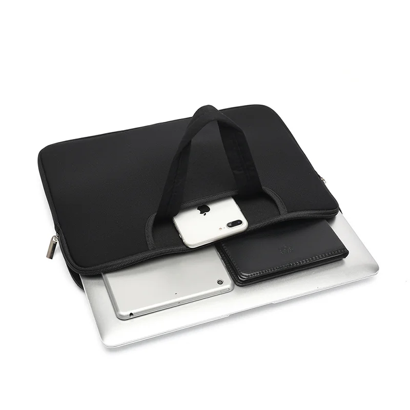 Guangzhou Fuliya Industry Co.,Ltd C-81384 This padded shockproof laptop handbag is made of durable waterproof fabric, large capacity for 14-inch laptops, plush lining for protection, with a hideaway handle and side pocket - ideal for commuting and travel.