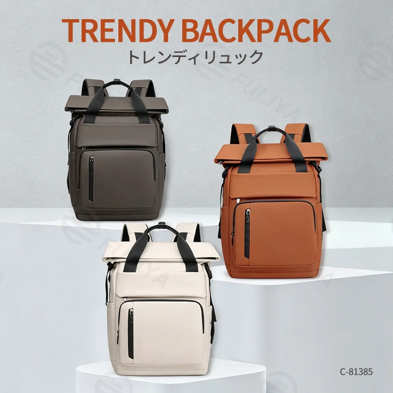 Guangzhou Fuliya Industry Co.,Ltd C-81385 This waterproof backpack features multi-compartment large capacity, buckle flap closure, adjustable straps, thickened breathable back panel, and luggage strap - ideal for commuting, travel, and outdoor.