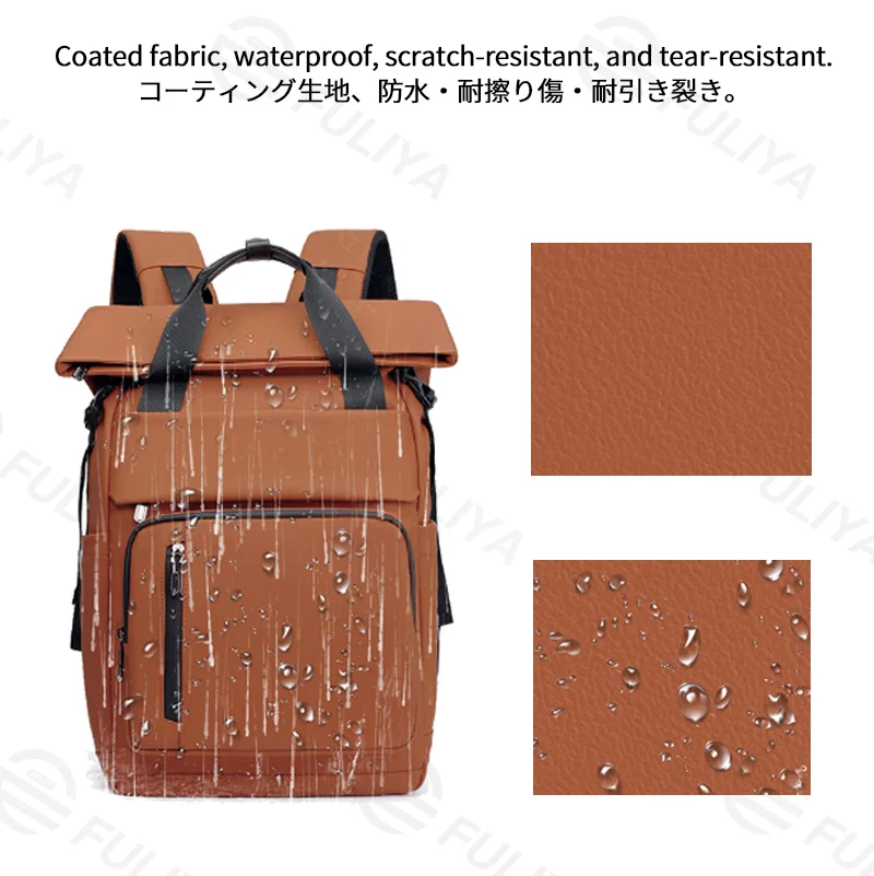 Guangzhou Fuliya Industry Co.,Ltd C-81385 This waterproof backpack features multi-compartment large capacity, buckle flap closure, adjustable straps, thickened breathable back panel, and luggage strap - ideal for commuting, travel, and outdoor.