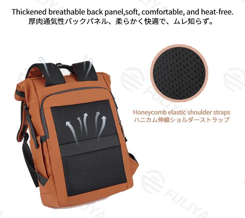 Guangzhou Fuliya Industry Co.,Ltd C-81385 This waterproof backpack features multi-compartment large capacity, buckle flap closure, adjustable straps, thickened breathable back panel, and luggage strap - ideal for commuting, travel, and outdoor.