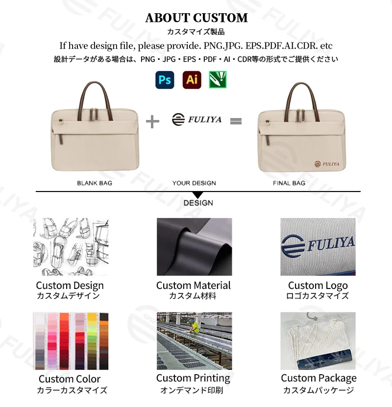 Guangzhou Fuliya Industry Co.,Ltd C-81386 This lightweight waterproof laptop bag features large inner pockets, back pockets, hidden front zipper pocket, and luggage strap - ideal for commuting and business.