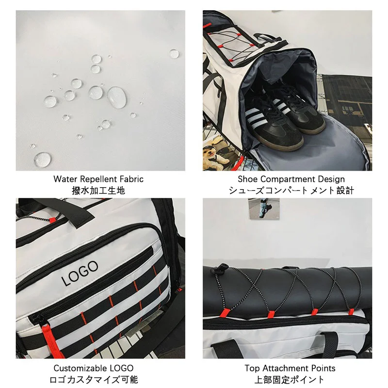 Guangzhou Fuliya Industry Co.,Ltd C-81389 This multi-functional travel bag features water-repellent fabric, a separate shoe compartment, wet/dry separation pocket, and adjustable shoulder strap - perfect for gym, travel, and daily use.