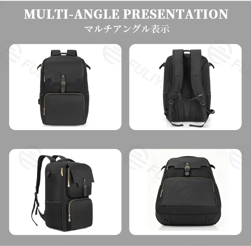 Guangzhou Fuliya Industry Co.,Ltd C-81390 This multi-functional camera backpack features DIY dividers for customizable storage, a waterproof compartment, laptop sleeve, breathable mesh, and snap/metal buckles - ideal for photography and travel.