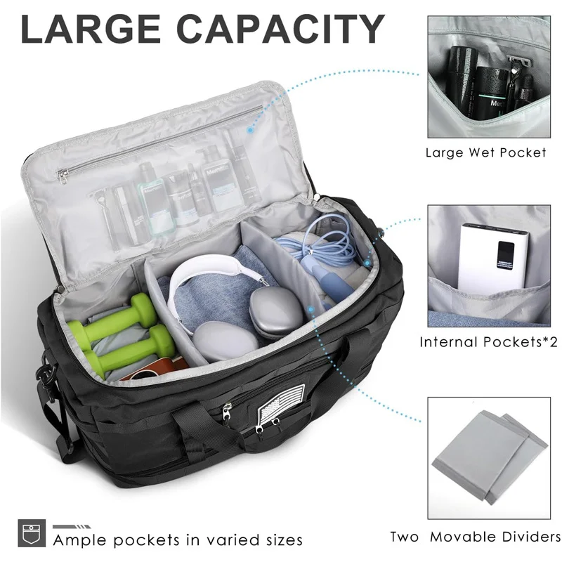 Guangzhou Fuliya Industry Co.,Ltd C-81391 This travel bag is airline-approved size, with a separate shoe compartment, movable dividers, multiple pockets, padded shoulder strap and handle - perfect for travel, gym, and daily use.