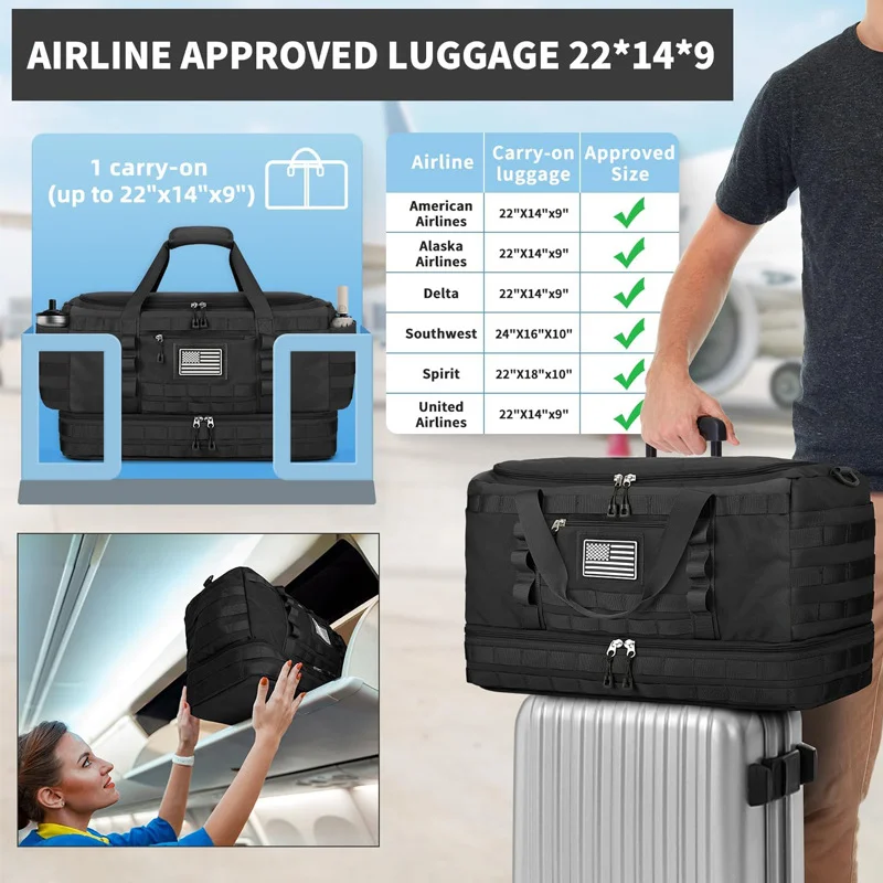 Guangzhou Fuliya Industry Co.,Ltd C-81391 This travel bag is airline-approved size, with a separate shoe compartment, movable dividers, multiple pockets, padded shoulder strap and handle - perfect for travel, gym, and daily use.