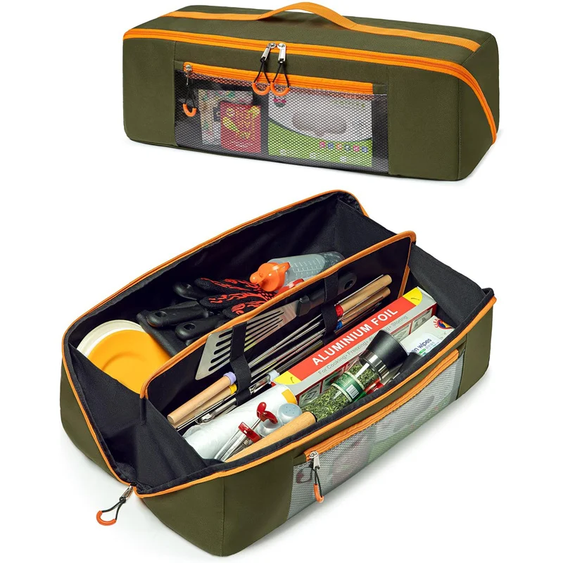 Guangzhou Fuliya Industry Co.,Ltd C-81394 This waterproof, tear-resistant Oxford bag features a front zipper pocket, elastic bands on both sides, and smooth zippers - ideal for outdoor, camping, and BBQ.