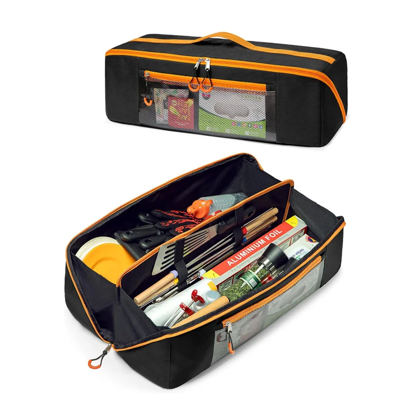 Guangzhou Fuliya Industry Co.,Ltd C-81394 This waterproof, tear-resistant Oxford bag features a front zipper pocket, elastic bands on both sides, and smooth zippers - ideal for outdoor, camping, and BBQ.